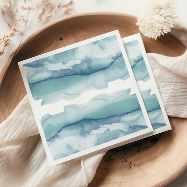 Modern Blue Watercolor Ocean Wedding Napkin (Creator Uploaded)