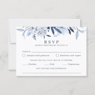 Modern Blue Watercolor RSVP Meal Choice Selection Invitation