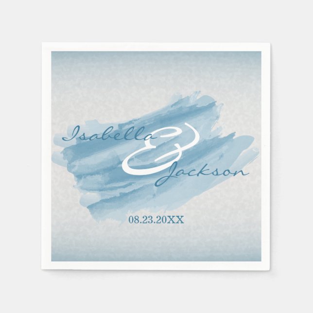 Modern Blue Watercolor Splash Napkin (Front)