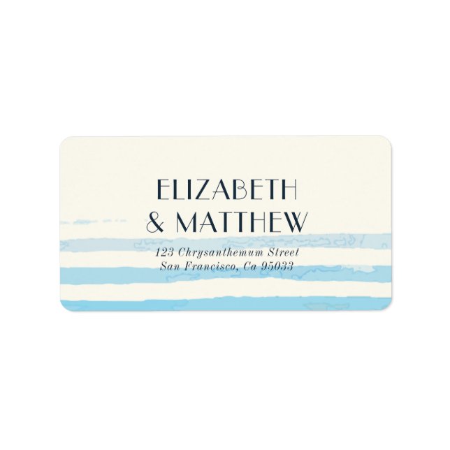 Modern Blue Watercolor Stripes Wedding Label (Front)