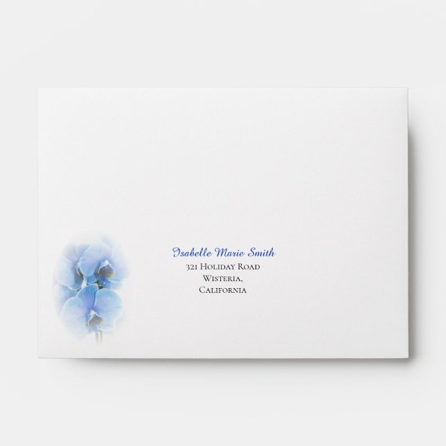 Modern Blue Watercolor Tropical Orchids Floral  Envelope (Front)