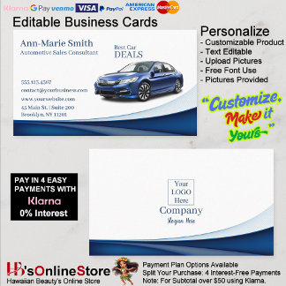 Modern Blue Wave Car Sales Commercial Business Card