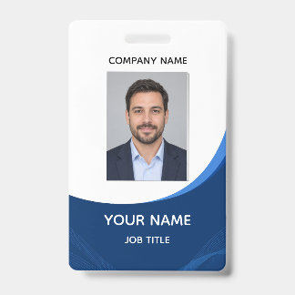 Modern Blue Wave Employee Photo ID Badge