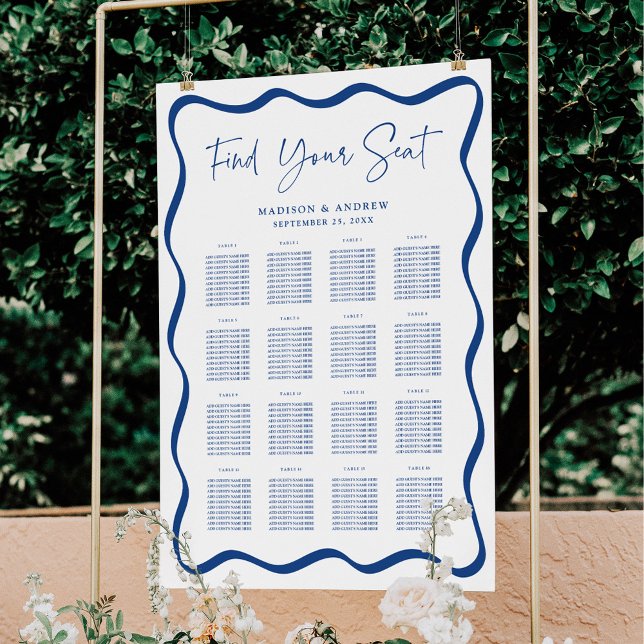 Modern Blue Wavy Frame 16 Table Seating Chart (Creator Uploaded)
