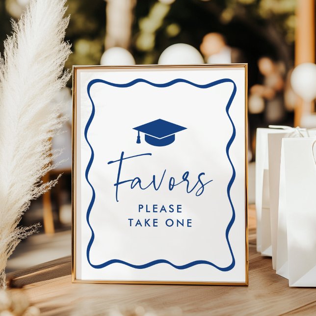 Modern Blue Wavy Frame Graduation Favours Sign (Creator Uploaded)