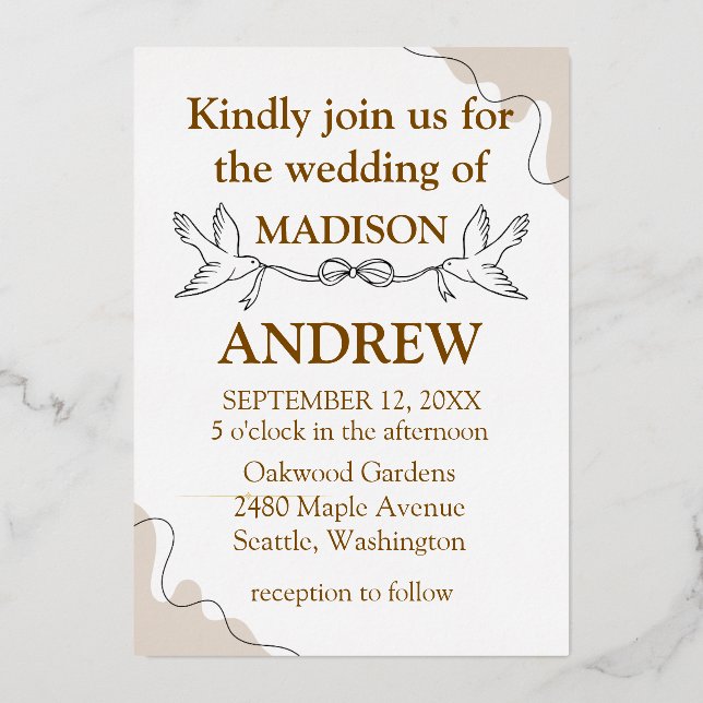 Modern Blue Wavy Frame Wedding Invitation. (Front)