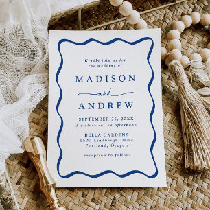Modern Blue Wavy Frame Wedding Invitation