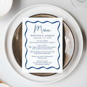 Modern Blue Wavy Frame Wedding Menu