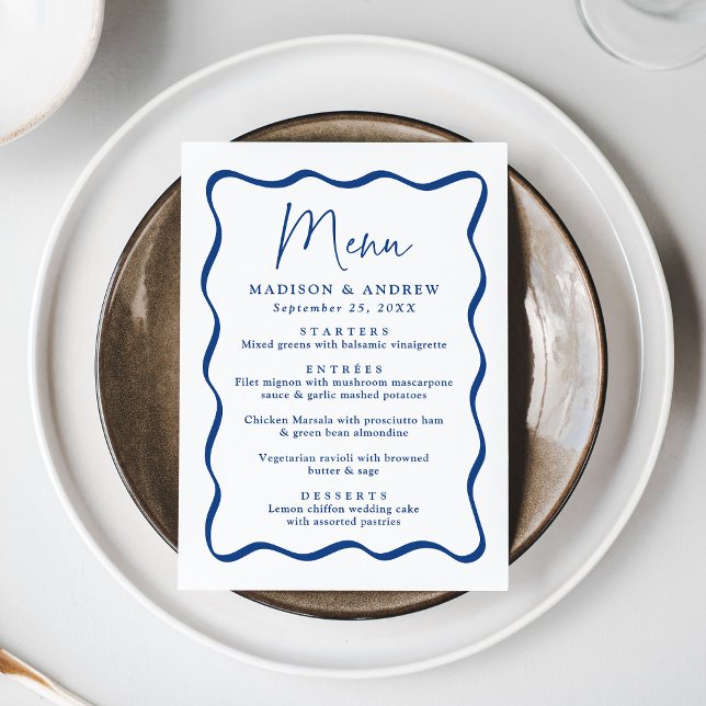 Modern Blue Wavy Frame Wedding Menu (Creator Uploaded)