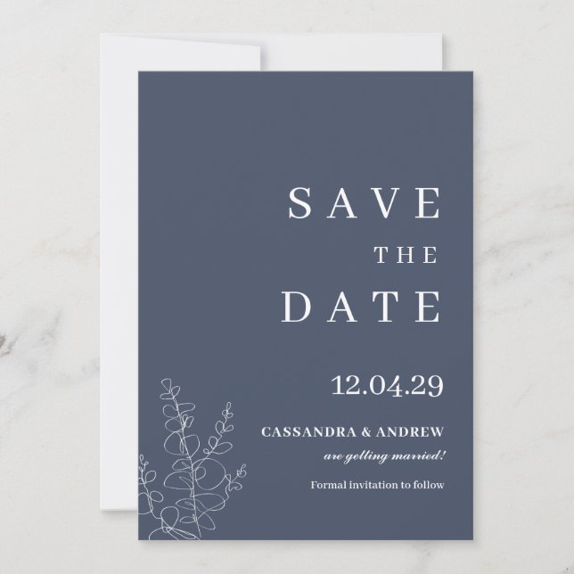 Modern Blue Wedding Botcanical Save the Date Invitation (Front)