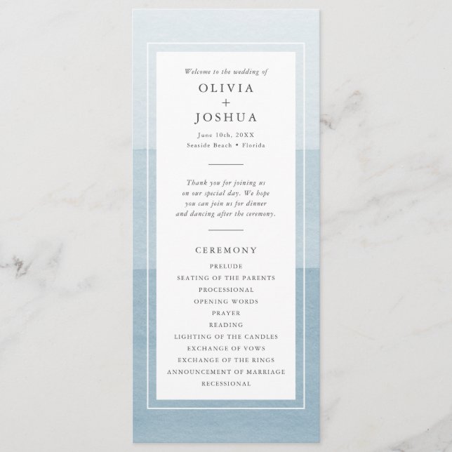 Modern Blue Wedding Program (Front)