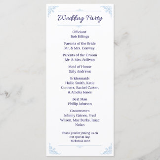 Modern Blue Wedding Program French Country
