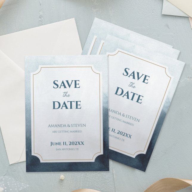 Modern Blue Wedding Save The Date (Modern blue abstract save the date cards)