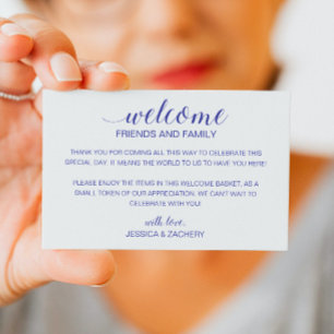 Modern Blue Wedding Welcome Gift Bag Basket Place Card