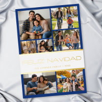 Modern Blue White 7 Photo Collage Feliz Navidad