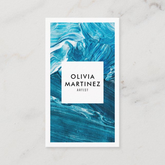 Modern blue white abstract art minimalist artist business card (Front)