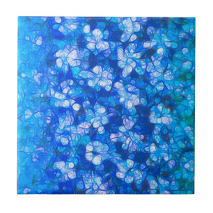 Modern Blue White Abstract Watercolor Flowers Ceramic Tile
