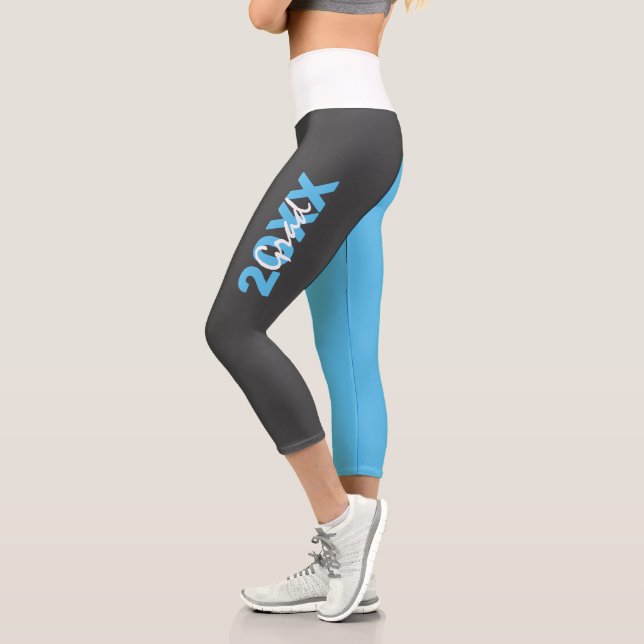 Modern Blue, White and Grey Graduation Capri Leggings (Left)