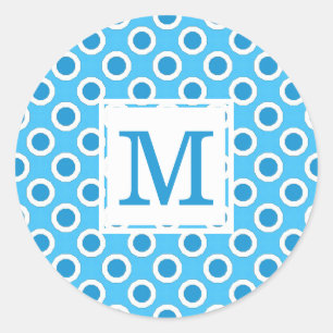 Modern Blue White Big Dots Monogrammed Classic Round Sticker