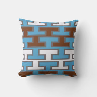 Modern Blue, White & Brown Geometric Throw Pillow