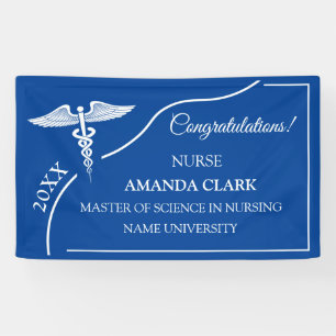 Modern Blue & White Caduceus Nurse Graduation Banner