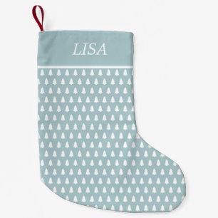 Modern Blue White Christmas Tree Pattern Name Small Christmas Stocking