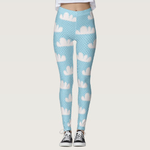 Modern Blue White Clouds Leggings