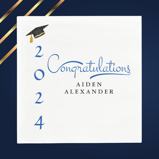 Modern Blue & White Congratulations Graduate Napkin (Creator Uploaded)