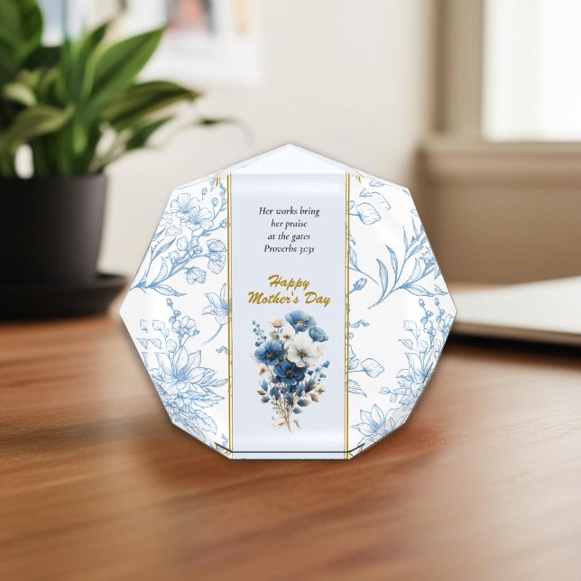 Modern Blue White Floral Bible Verse Photo Block (Creator Uploaded)