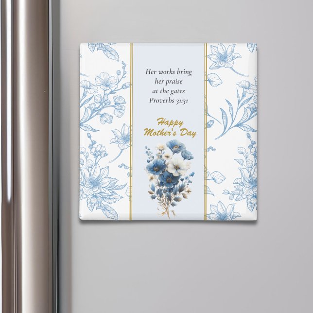 Modern Blue White Floral Happy Mothers Day Magnet (Creator Uploaded)