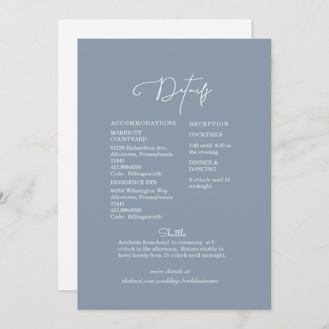 Modern Blue & White Floral Wedding Details Invitation (Front/Back)