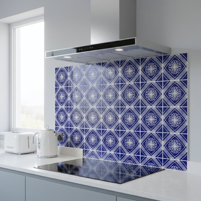 Modern Blue White Flower Line Art Ceramic Tile (Creator Uploaded)