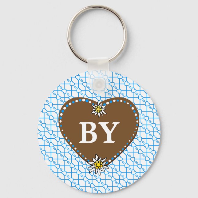 Modern Blue White Fresh Bavaria Pattern Key Ring (Front)