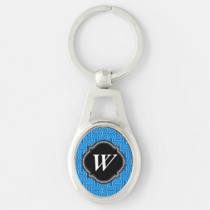 Modern Blue White Fresh Bavaria Pattern Key Ring