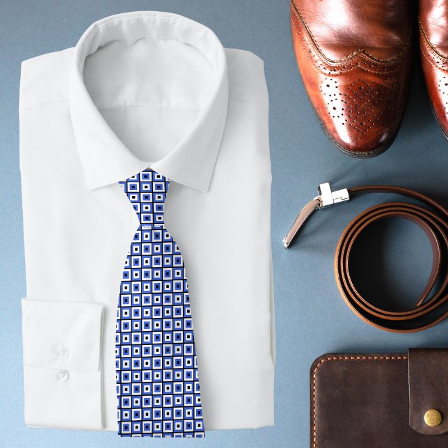 Modern Blue White Geometric Pattern Tie (Creator Uploaded)
