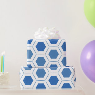 Modern Blue White Geometric Pattern Wrapping Paper