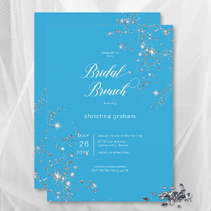 Modern Blue & White Glam Diamonds Bridal Brunch Invitation