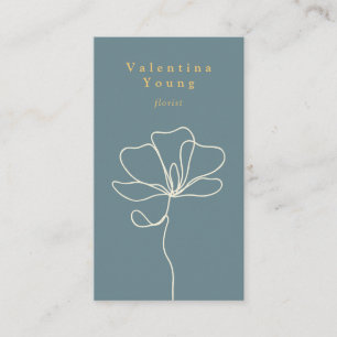 Modern blue white line art floral drawing elegant business card