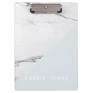 Modern Blue White Marble Business Elegant Minimal Clipboard