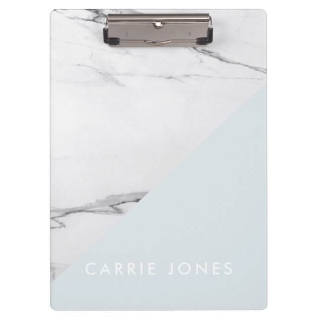 Modern Blue White Marble Business Elegant Minimal Clipboard (Front)