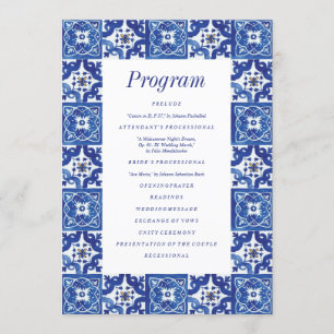 Modern Blue White Mediterranean Wedding Program