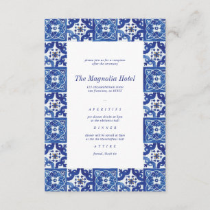 Modern Blue White Mediterranean Wedding Reception Enclosure Card