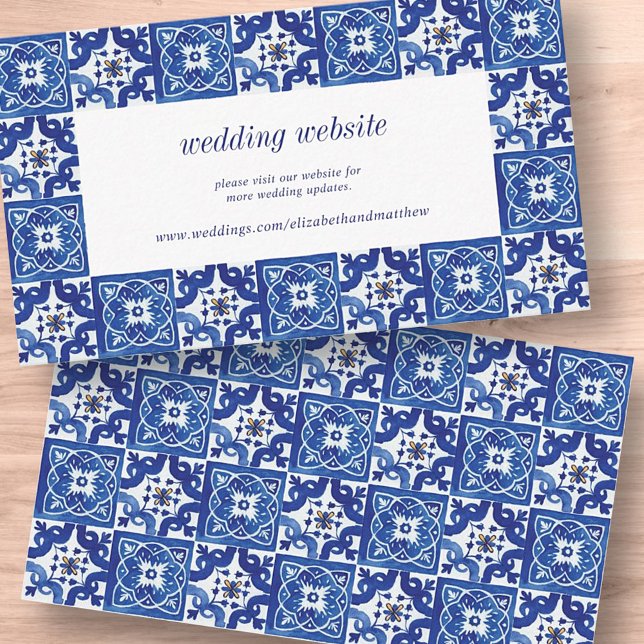 Modern Blue White Mediterranean Wedding Website Enclosure Card (Creator Uploaded)