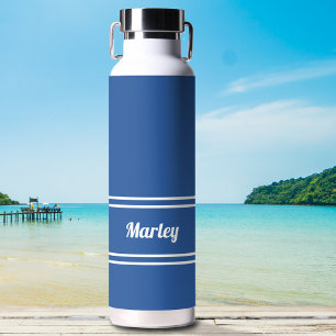 Modern Blue & White Minimal Stylish Classic Name Water Bottle