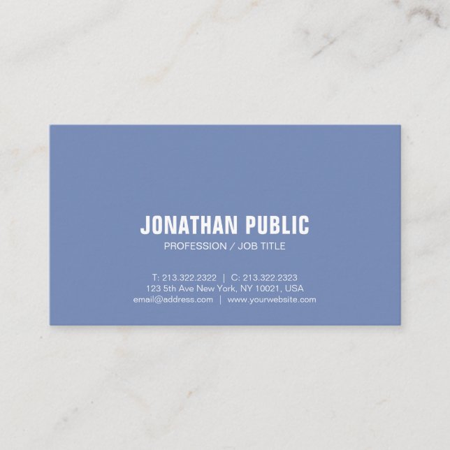 Modern Blue White Minimalistic Professional Plain Business Card (Front)