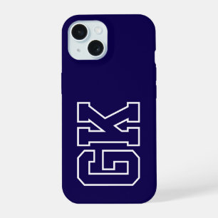 Modern Blue White Monogram Initials iPhone 15 Case