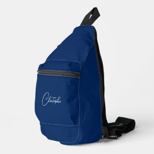 Modern Blue White Monogram Mens Womens Kids Travel Sling Bag