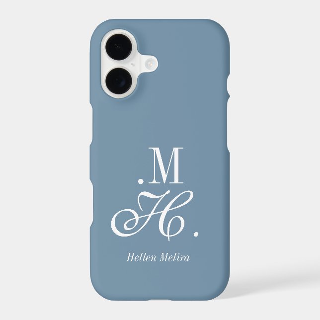 Modern Blue White Monogram Name (Back)