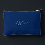 Modern Blue White Monogram Travel Cosmetic Golf Accessory Pouch<br><div class="desc">Create your own custom, personalised, beautiful modern elegant white script / typography monogram monogrammed, durable Spun Polyester, mens womens dark navy blue zippered cosmetic makeup toiletry bag golf beach accessory pouch. Simply type in your name / initials / monogram, to customise. Make a great gift for birthday, fathers day, mothers...</div>