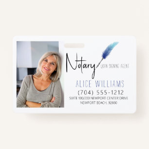 Modern Blue & White Notary Photo Business ID Badge